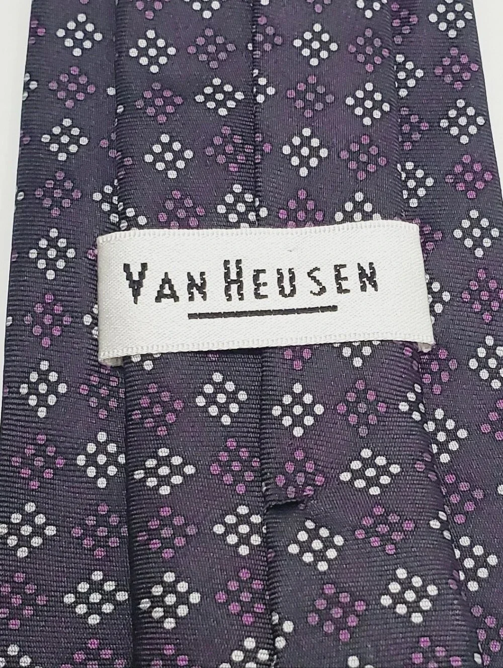 Van Heusen Boy's Silk Clip-on Neck Tie Purple Geometric Pattern Stain Resistant